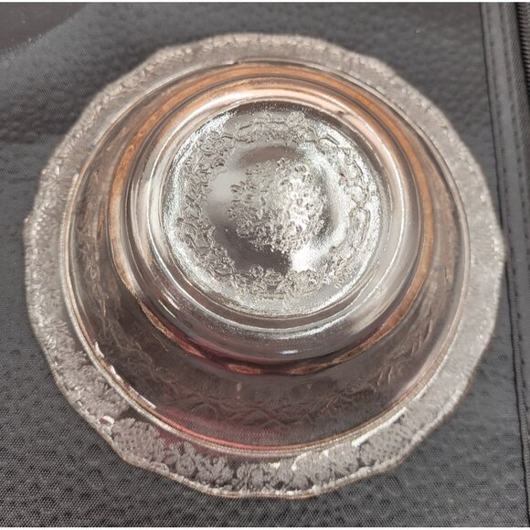 5 Federal Glass NORMANDIE Bouquet and Lattice Pink Small Berry Bowl 5” - Picture 3 of 11